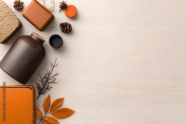 Obraz Overhead view of a thoughtfully curated collection of diverse storage containers including cardboard wicker and metal designs