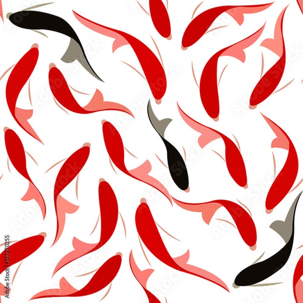 Fototapeta Seamless pattern with fish, red with black carp on a white background.