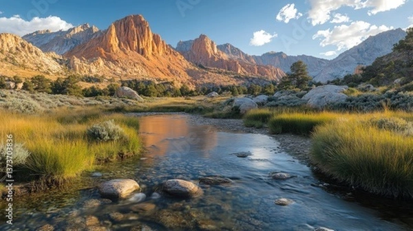 Fototapeta Serene Hidden Valley with a Flowing River and Stunning Rock Landscapes

