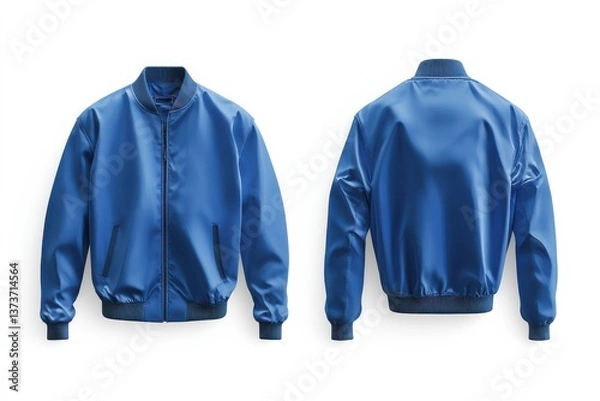 Fototapeta Stylish blue bomber jacket on display showcasing front and back view in a clean, modern setting