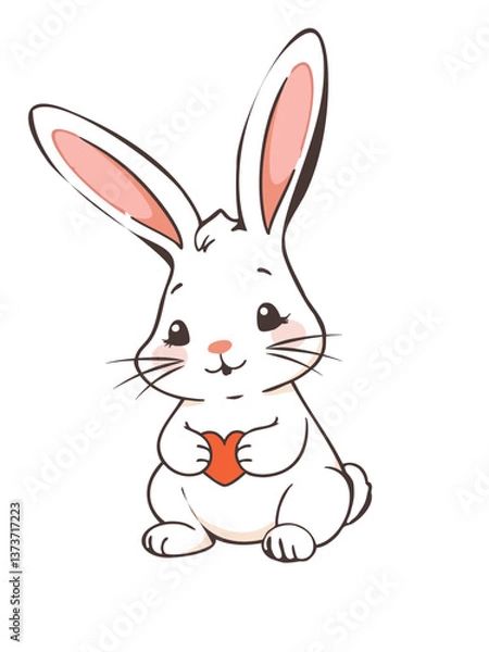 Fototapeta Vector Cute bunny rabbit outline sketch vector illustration. Minimal bunny.
