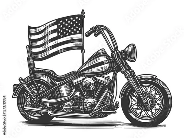 Obraz Chopper Motorcycle with American Flag vector