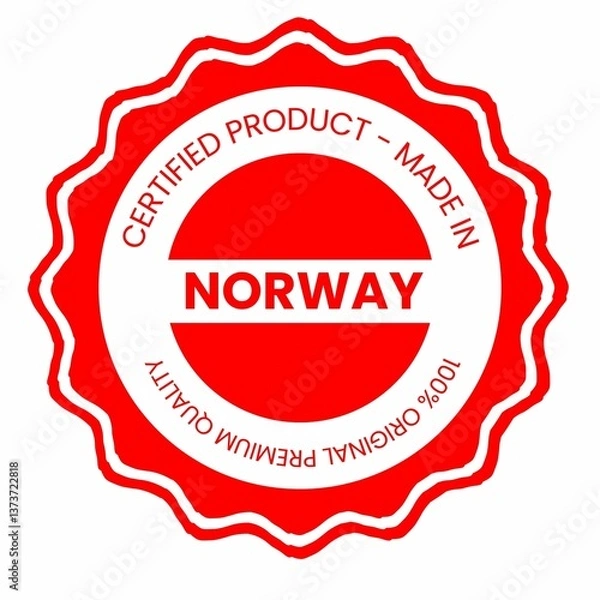 Fototapeta This is a pixel design illustrating the concept of country stamps for certified products made in Norway, symbolizing authenticity, quality assurance, and national branding.