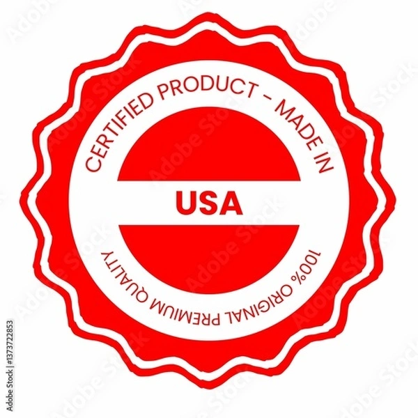 Obraz This is a pixel design illustrating the concept of country stamps for certified products made in USA, symbolizing authenticity, quality assurance, and national branding.