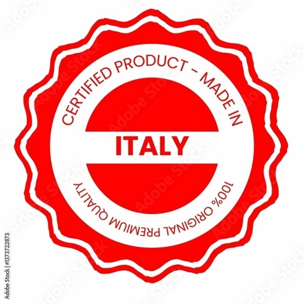Obraz This is a pixel design illustrating the concept of country stamps for certified products made in Italy, symbolizing authenticity, quality assurance, and national branding.