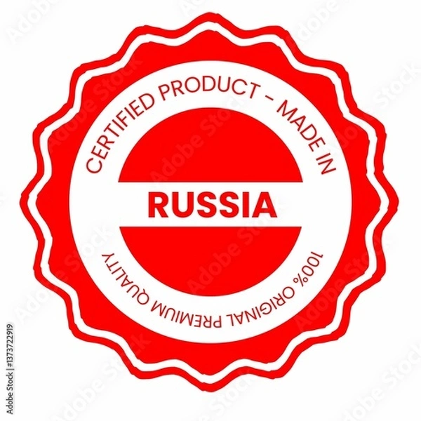 Obraz This is a pixel design illustrating the concept of country stamps for certified products made in Russia, symbolizing authenticity, quality assurance, and national branding.