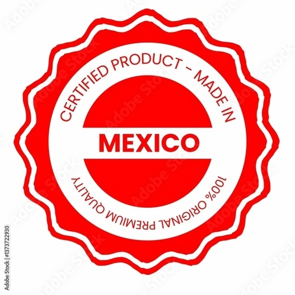 Obraz This is a pixel design illustrating the concept of country stamps for certified products made in Mexico, symbolizing authenticity, quality assurance, and national branding.