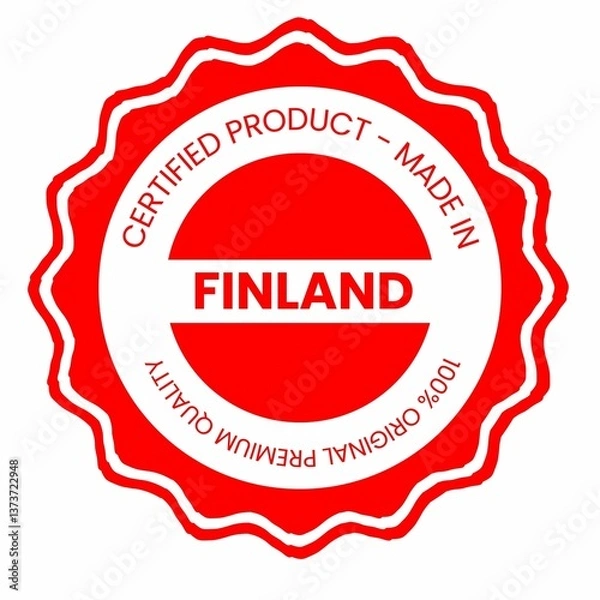 Obraz This is a pixel design illustrating the concept of country stamps for certified products made in Finland, symbolizing authenticity, quality assurance, and national branding.