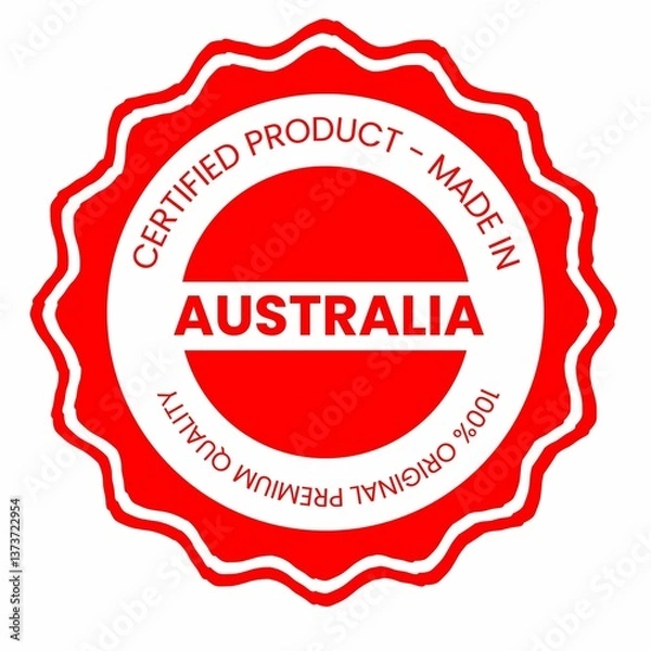 Obraz This is a pixel design illustrating the concept of country stamps for certified products made in Australia, symbolizing authenticity, quality assurance, and national branding.