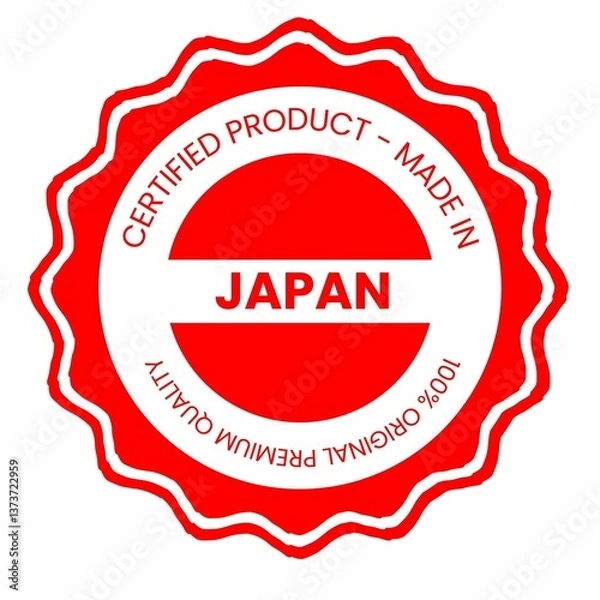 Obraz This is a pixel design illustrating the concept of country stamps for certified products made in Japan, symbolizing authenticity, quality assurance, and national branding.