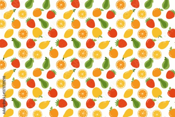 Fototapeta Seamless pattern with fruit on white background. Vector illustration.