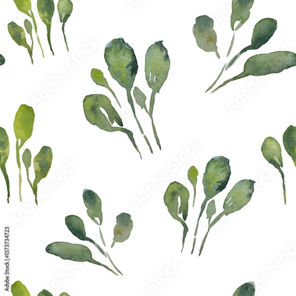 Obraz Watercolor pattern leaves, green branches, flowers botanical illustration isolated on transparent background	