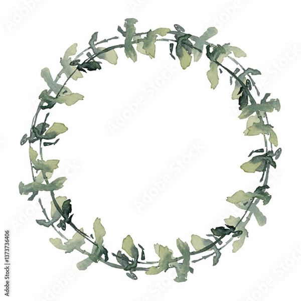 Obraz Set of watercolor collection design elements leaves, green branches, botanical illustration isolated on transparent background	