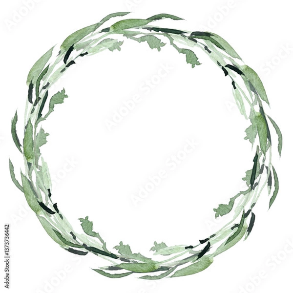 Obraz Set of watercolor collection design elements leaves, green branches, botanical illustration isolated on transparent background	