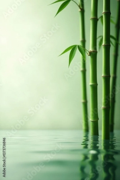 Fototapeta Serene Bamboo Shoots Rising From Still Water, Reflecting Tranquility and Natural Beauty