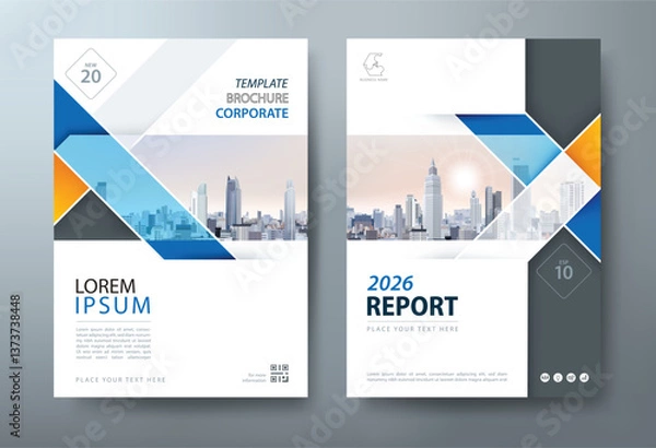 Fototapeta Blue and orange Annual report brochure flyer design template vector, Leaflet, presentation book cover templates