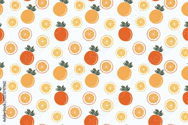 Fototapeta Fruit seamless pattern with orange and lemon slices on white background.