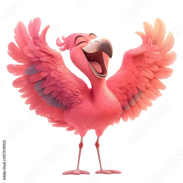Fototapeta Joyful flamingo illustration on a transparent background animated style vibrant colors