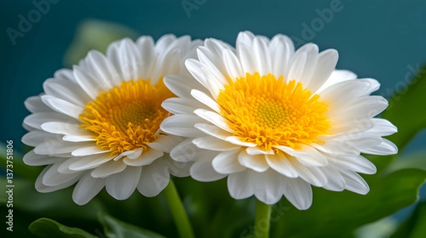 Fototapeta Two White Daisies with Yellow Centers Close Up