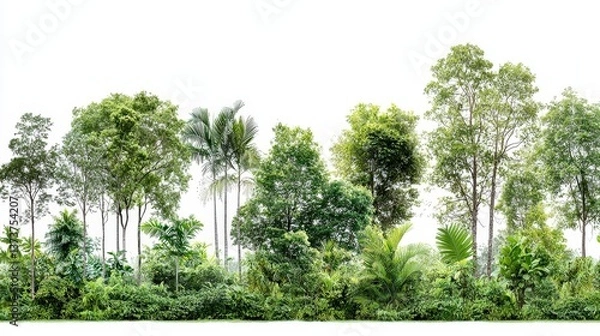 Fototapeta Lush Green Tropical Forest with Diverse Trees and Dense Foliage