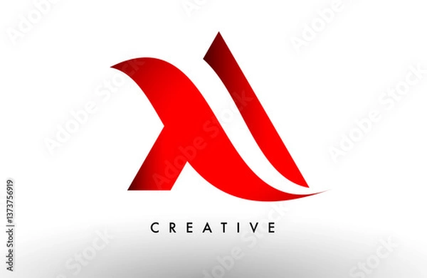 Fototapeta A red letter logo design icon. Creative curved swoosh A letter icon vector