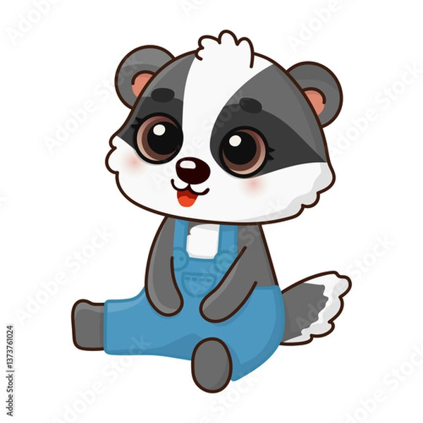 Fototapeta Cute happy badger. Cartoon character for greeting card, invitation, stickers. Vector illustration. Isolated on white background