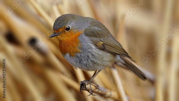 Obraz robin bir d perching on a branch