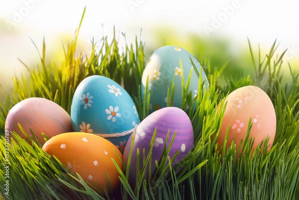 Obraz easter eggs in grass
