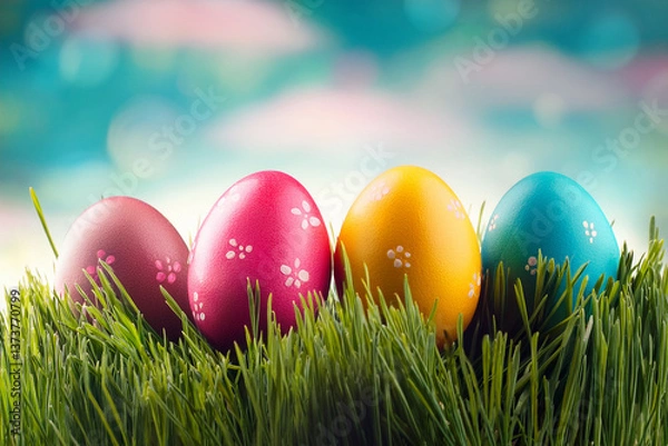 Obraz easter eggs in grass