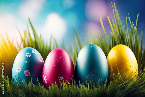 Obraz easter eggs in grass