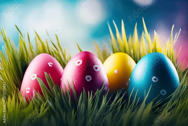 Obraz easter eggs in grass