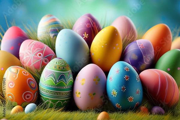 Obraz easter eggs in grass