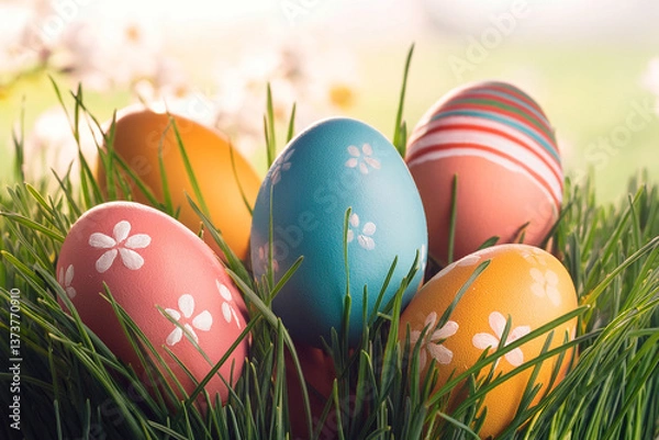 Obraz easter eggs in grass