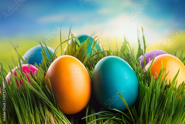 Obraz easter eggs in grass