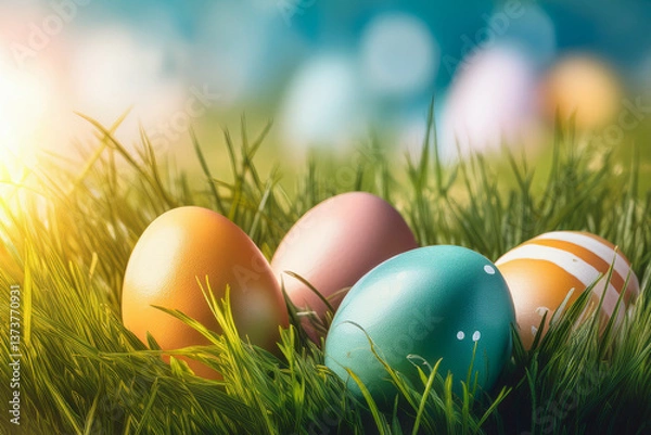 Obraz easter eggs in grass