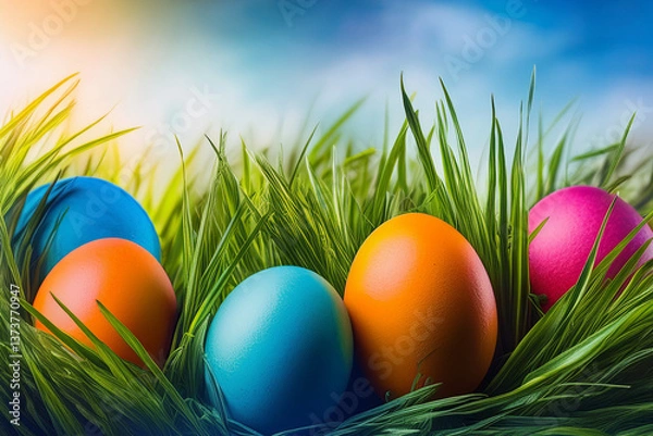 Obraz easter eggs in grass