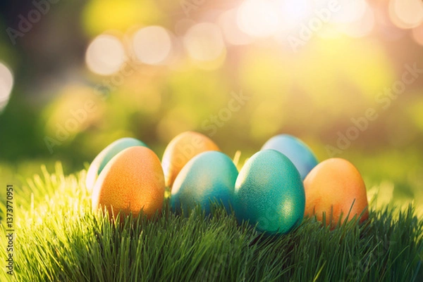 Obraz easter eggs in grass