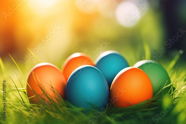 Obraz easter eggs in grass