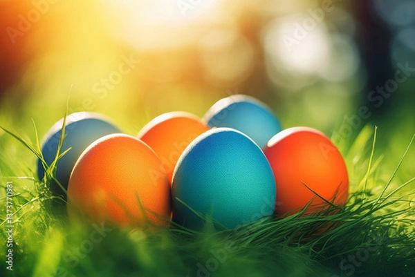 Obraz easter eggs in grass