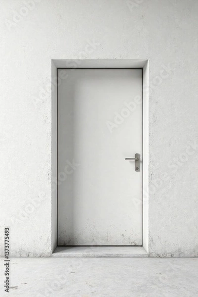 Fototapeta A simple white door set within a recessed concrete frame, minimalist architectural detail