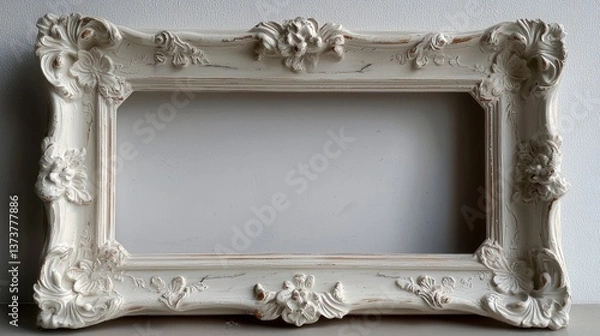 Fototapeta Ornate vintage picture frame with intricate carvings, set against a plain background, ideal for art display
