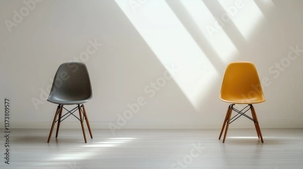 Obraz Minimalist design showcases contrasting chairs, emphasizing colo