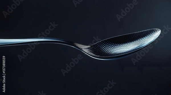 Fototapeta Sleek textured spoon with a mesmerizing surface against a dark background