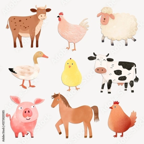 Fototapeta Farm animal design element remix set