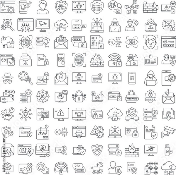 Fototapeta Cybersecurity icons in vector style on transparent background  