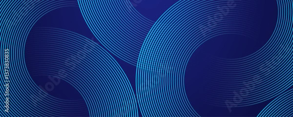 Fototapeta Modern abstract blue background with circular lines. Geometric stripe line art design for poster, brochure, cover, website, header, web banner, presentation