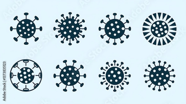 Fototapeta Virus icons various shapes dark silhouettes on light background