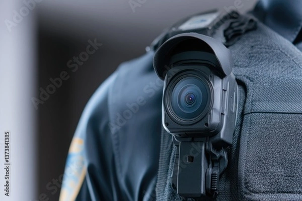 Fototapeta Body camera attached to uniform, showcasing technology in law en
