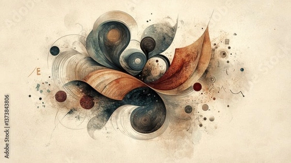 Obraz Abstract Swirls and Curves in Earthy Tones and Soft Pastels