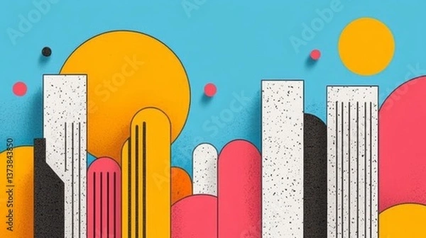 Obraz Vibrant Abstract Cityscape with Geometric Shapes and Bright Colors